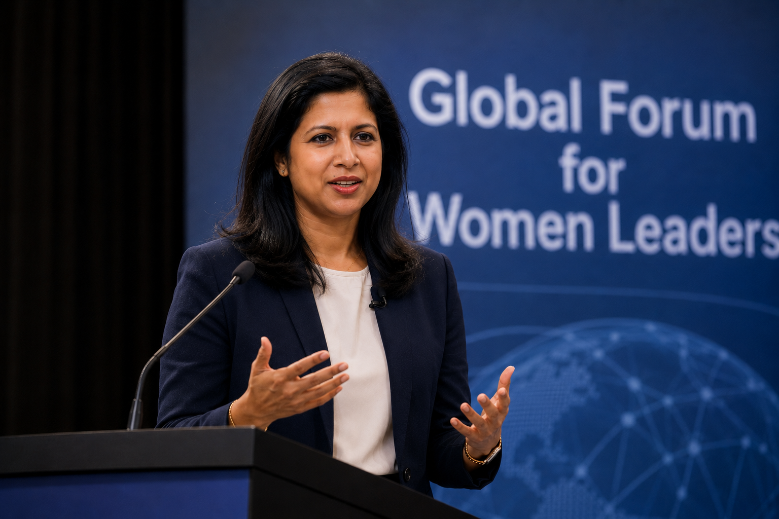 Charu Aggarwal, Leadership Coach, speaking at the Global Forum for Women Leaders